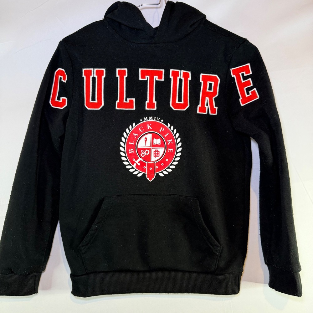 Black Pike Boys Culture Graphic Hoodie Black Red Varsity Lettering Size‎ 8